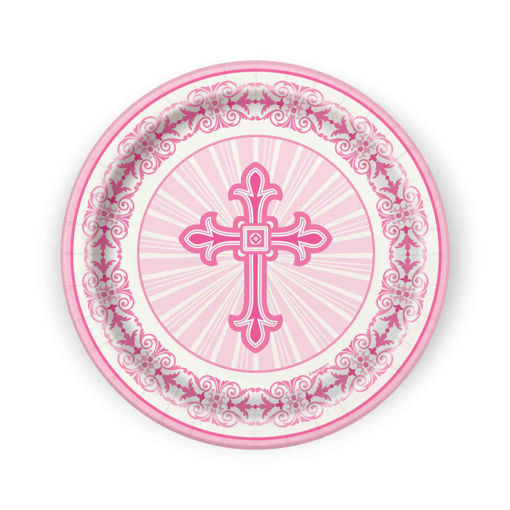 Picture of PAPER PLATES RADIANT CROSS PINK 21.9CM - 8 PACK